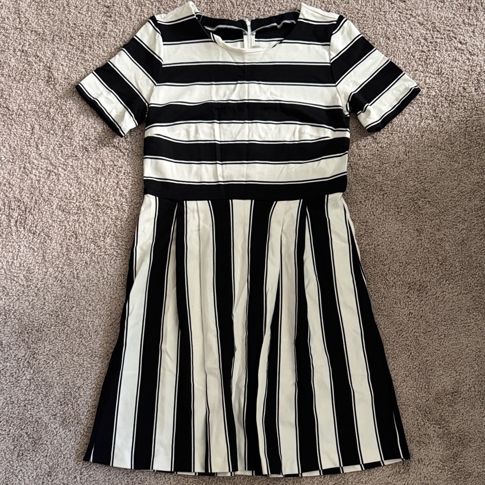 LOFT Black and White Striped Formal Dress